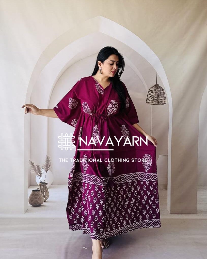 Grape Wine Shade Handblock printed pure cotton Kafthan Free size