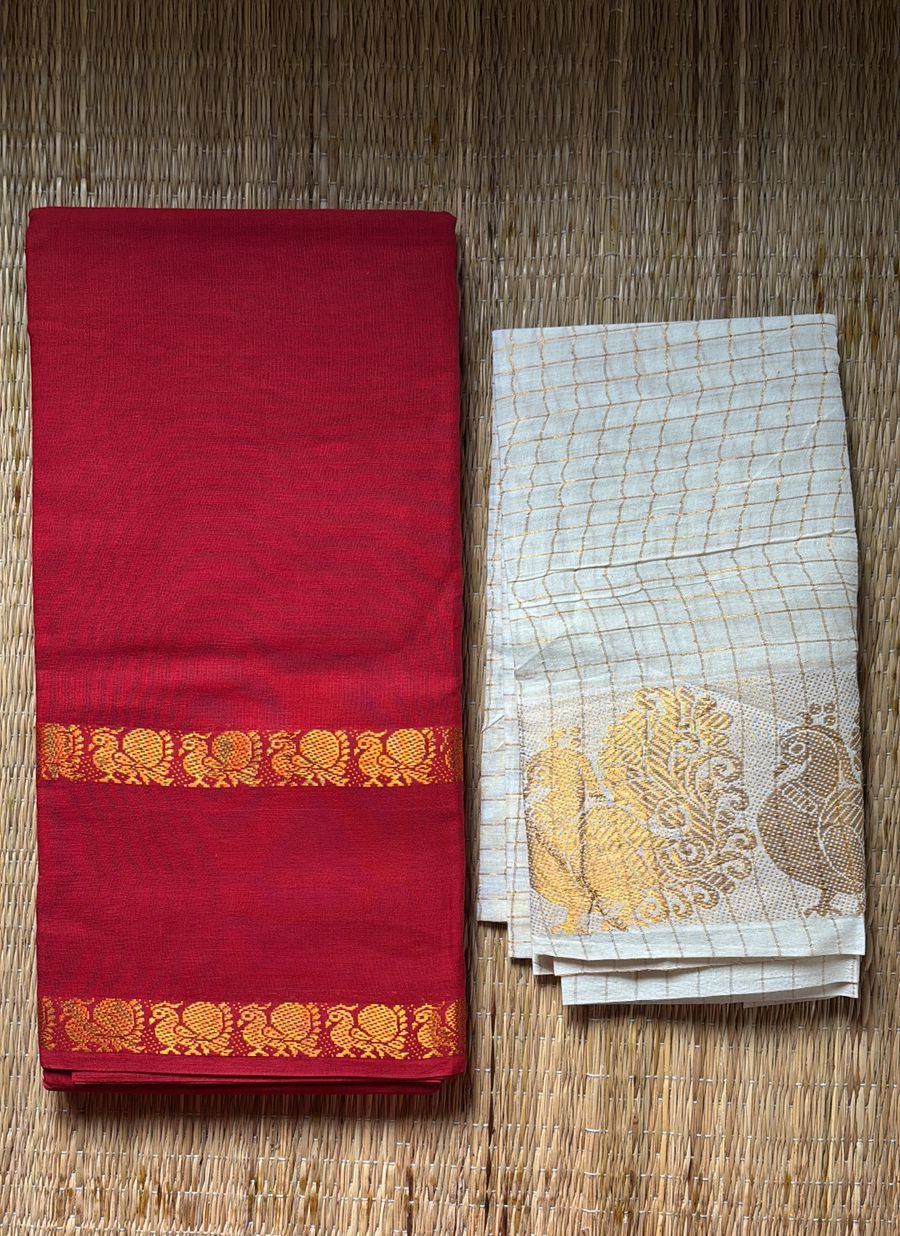 Tarangini Handloom Sungudi Cotton Sarees Red