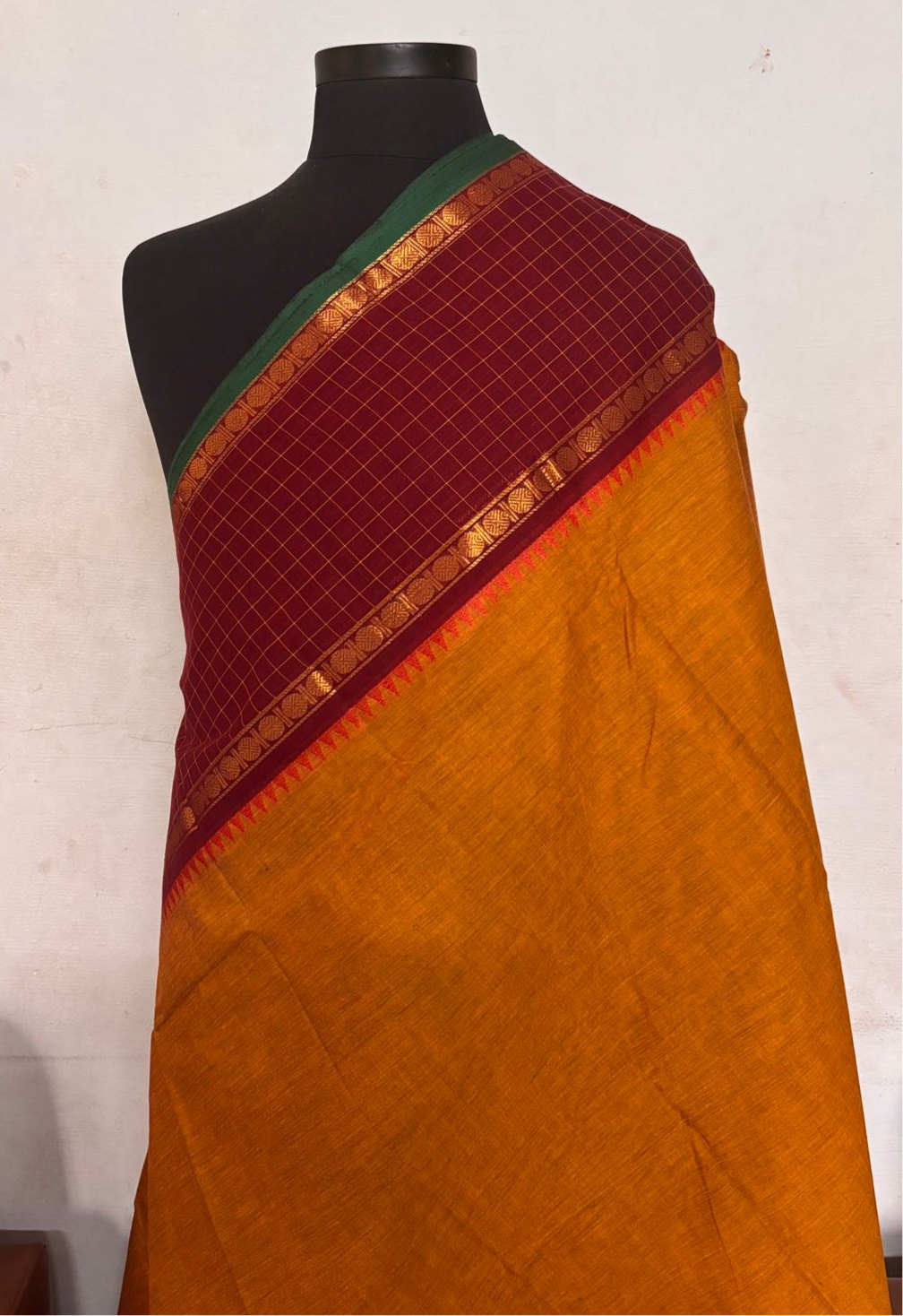 Sangita (संगीता) Vintage pattern Chettinad Kanchi sarees in mango yellow colour