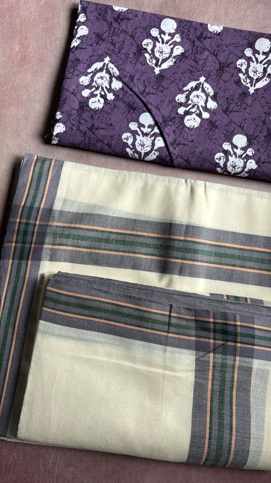Mulloth Pure cotton set Mundu with blouse piece