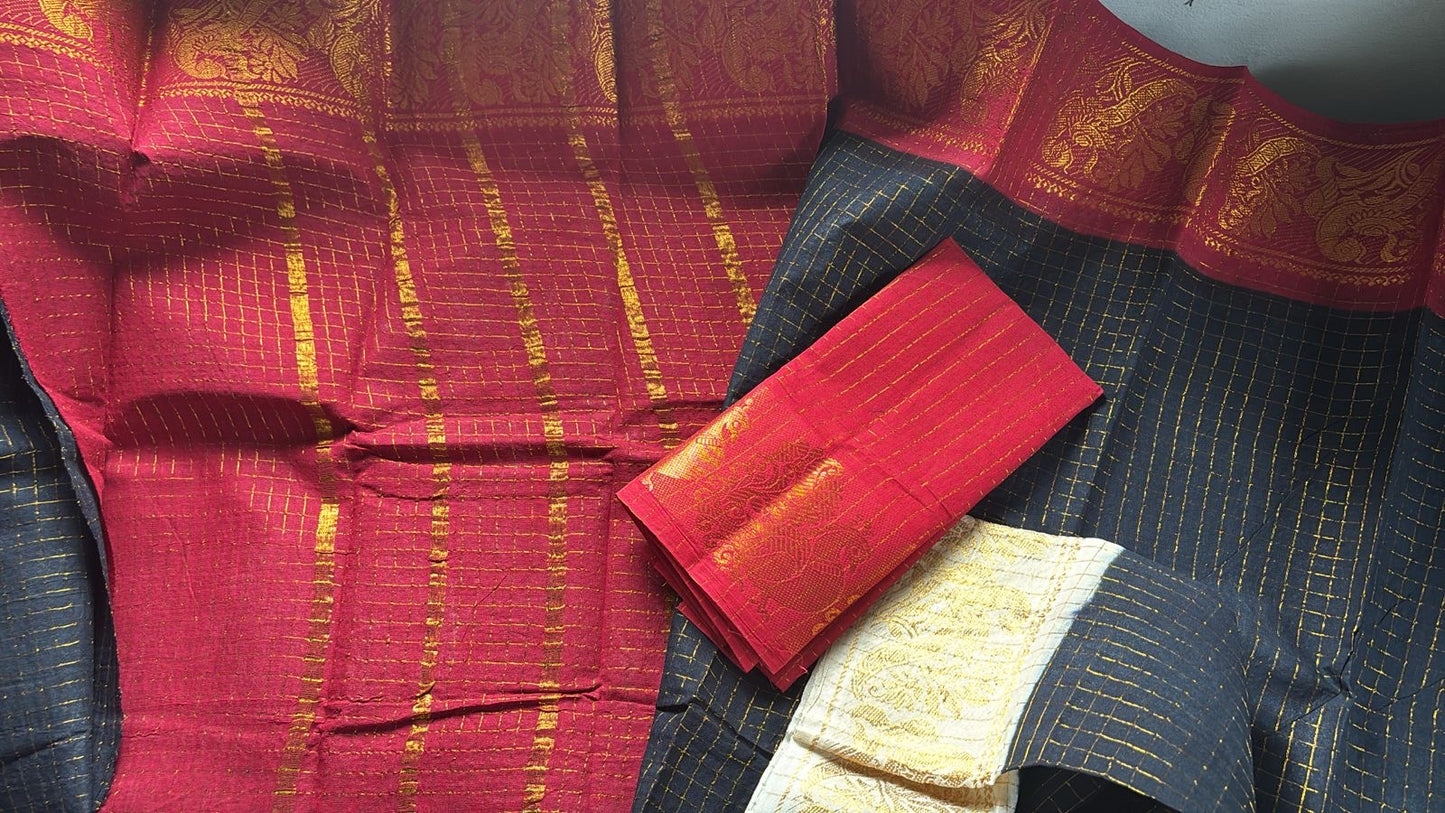 Tarangini ganga Jamuna zari kattam Sungudi Cotton Saree