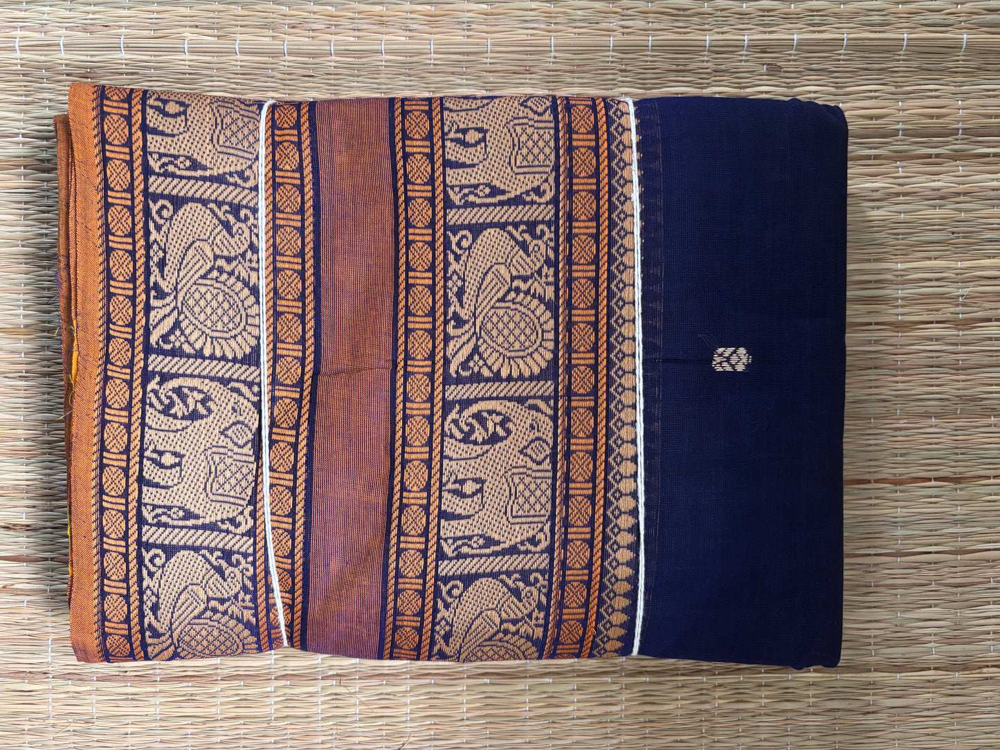 Sangita (संगीता) Vintage Chettinad Kanchi Cotton Sarees with elephant peacock dual border and woven buttas with running blouse piece SAN04