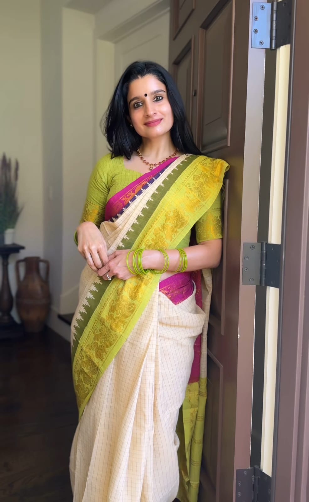 Tarangini Ganga Jamuna zari checks saree off white body colour