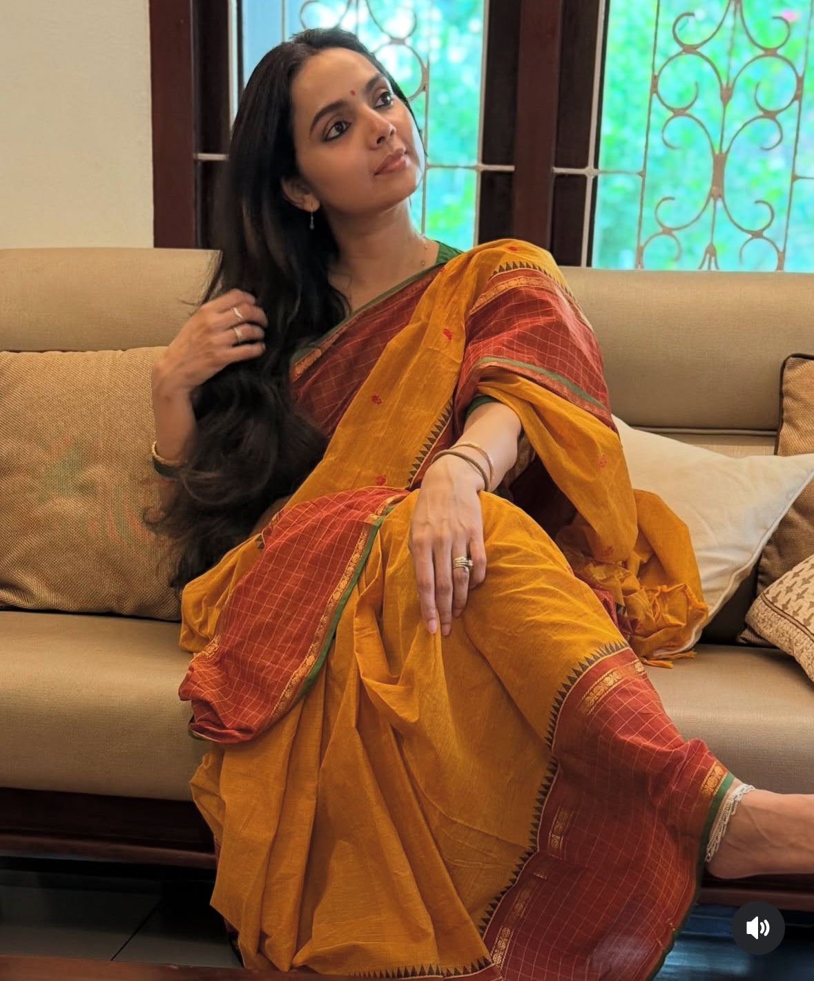 Sangita (संगीता) Vintage pattern Chettinad Kanchi sarees in mango yellow colour