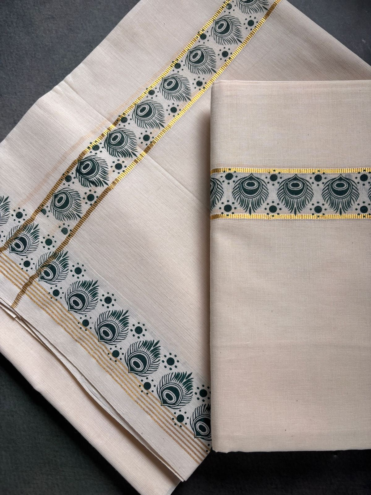 Sarvani Kerala Cotton aalila pattern Single Kasavu Set mundu (green)