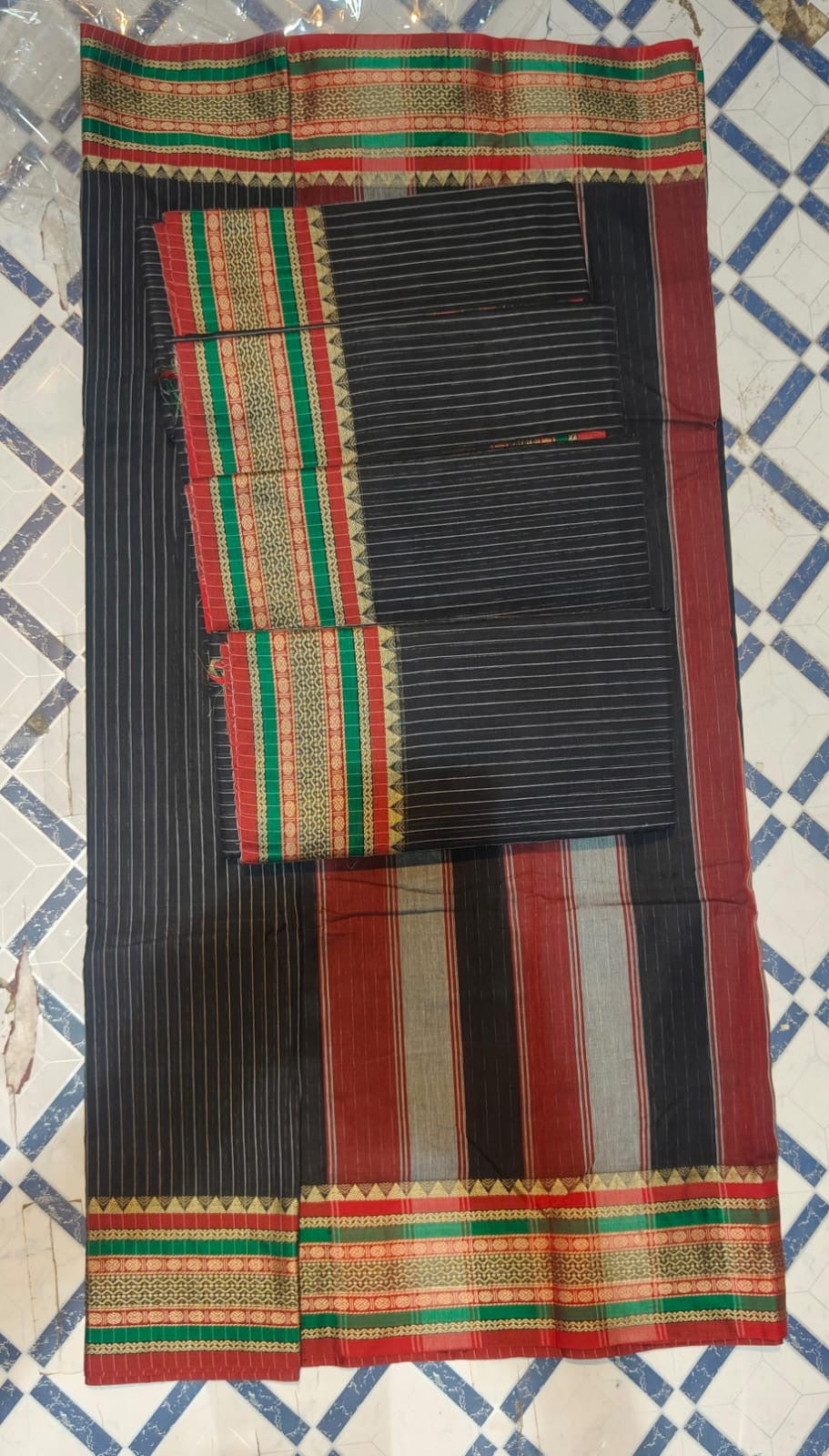 Vrinda वृंदा Narayanpeth Black Striped temple border Vintage Sarees