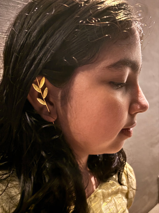 Anti Tarnish Brass Ear Cuff leaf pattern