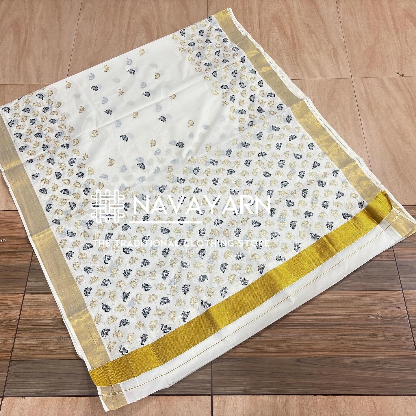 Sarvani Kerala Cotton Embroidered Mul flower Sarees SAR01