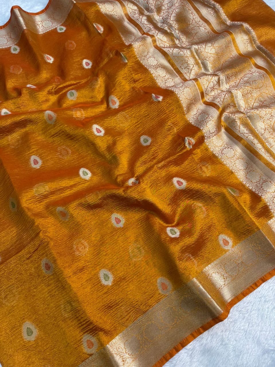 Banarasi crushed tissue saree Orange