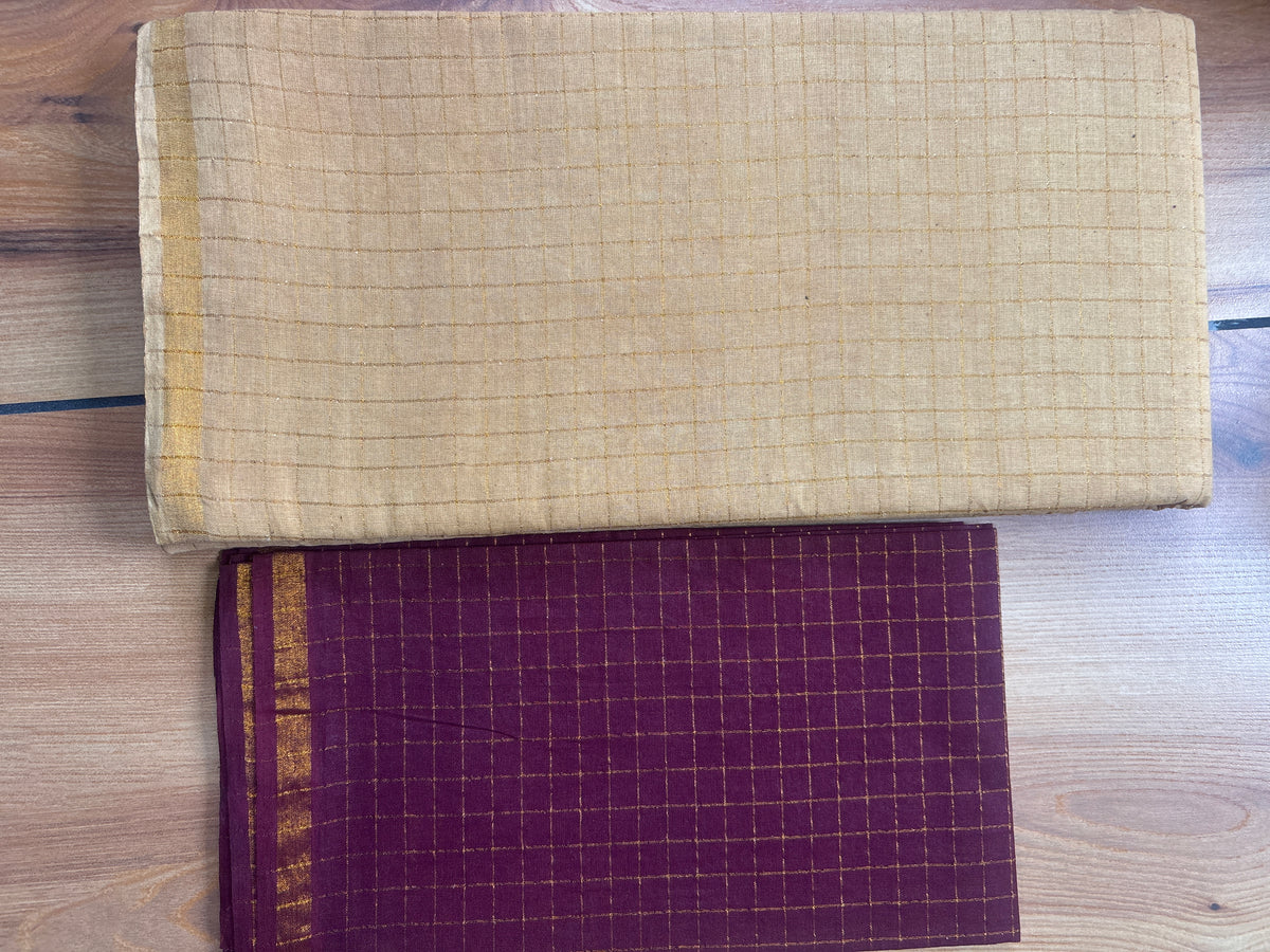 Beige Pentex Sungudi Cotton Saree with maroon Pentex blouse SNS57
