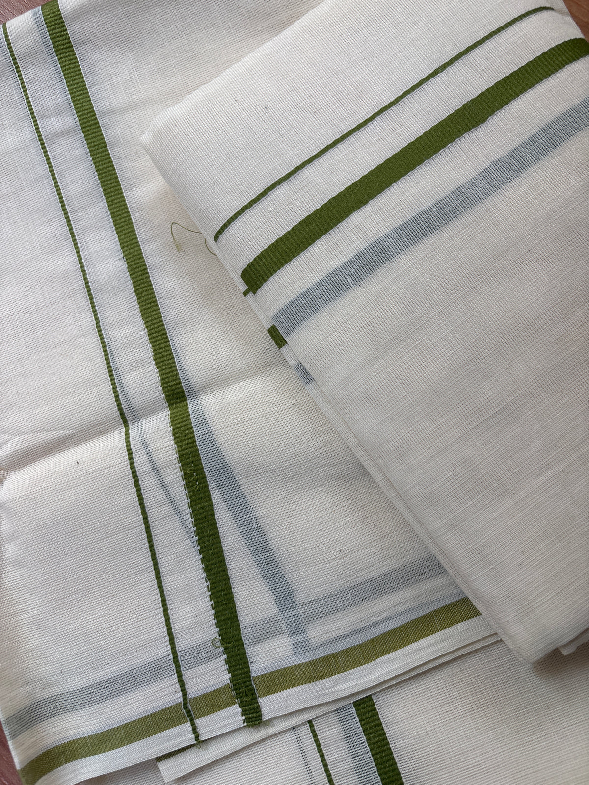 Military green puliyilakkara Set Mundu Cotton SAR69