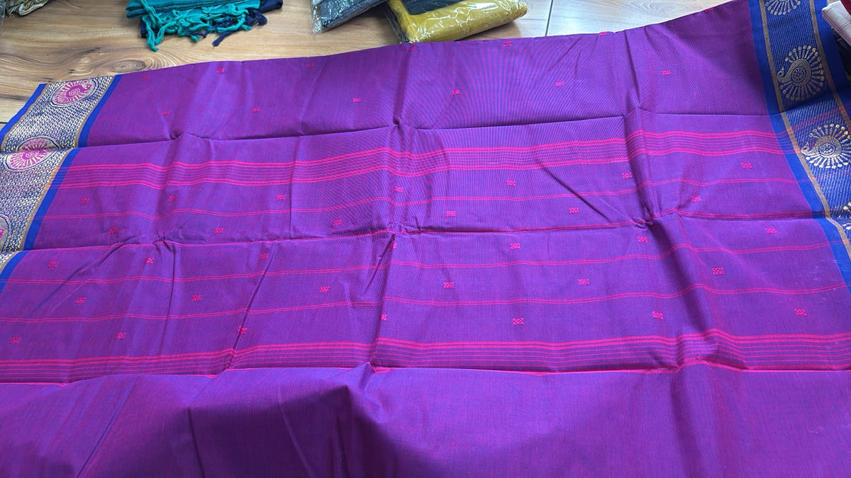 Deep Purple kanchi cotton Saree with buttas SGS58