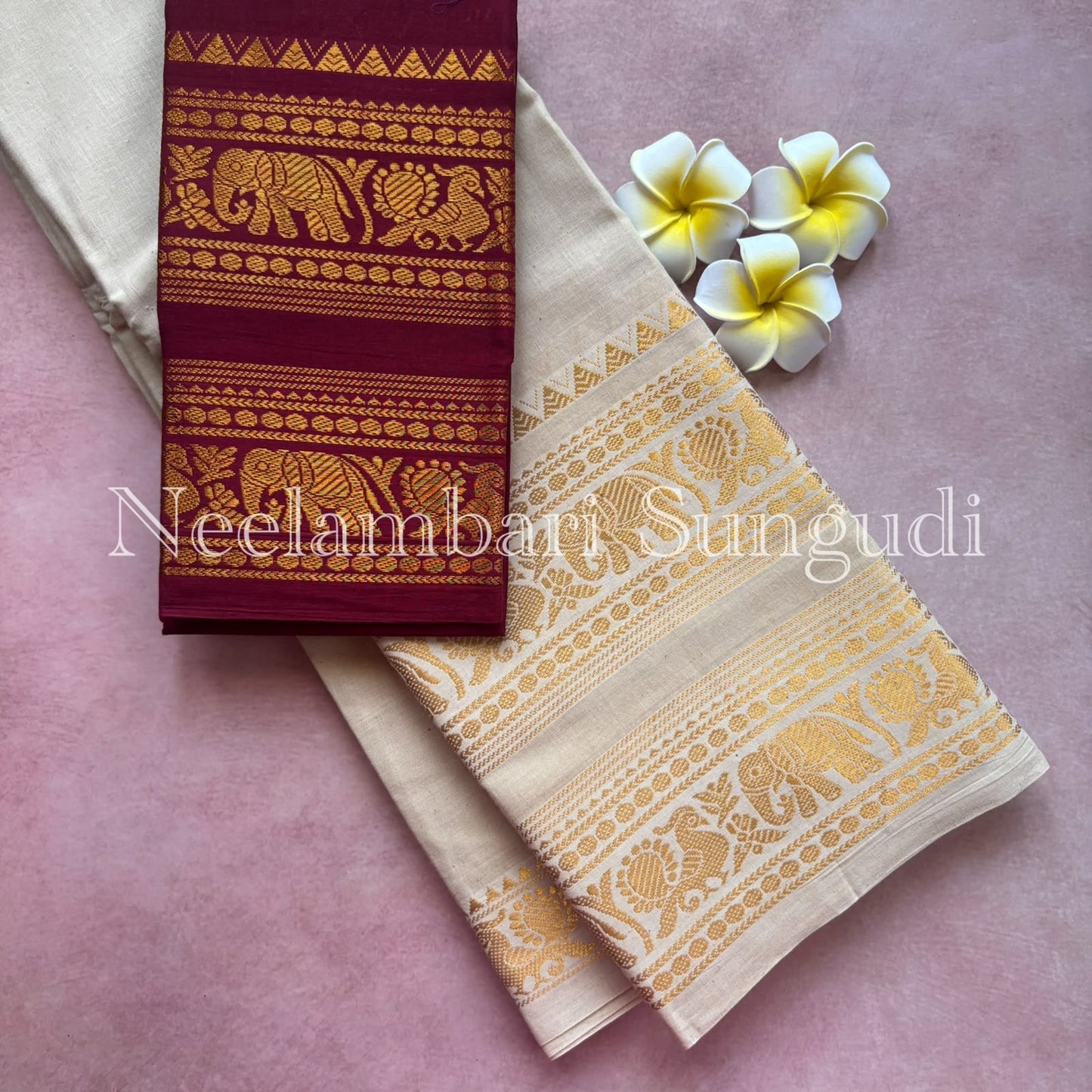 Sungudi handloom cotton mayuri peacock double border sarees with maroon blouse