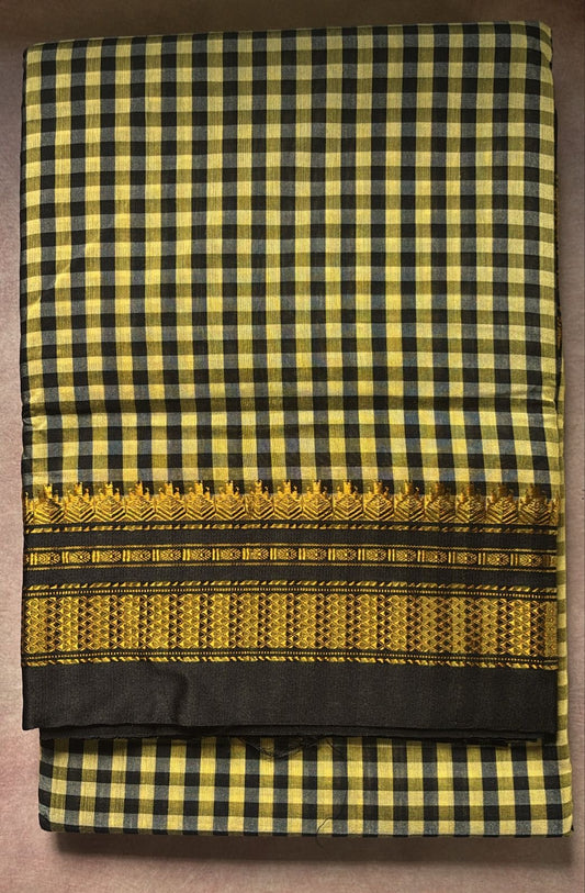 Yashoda black and beige check Ilkal silk sarees