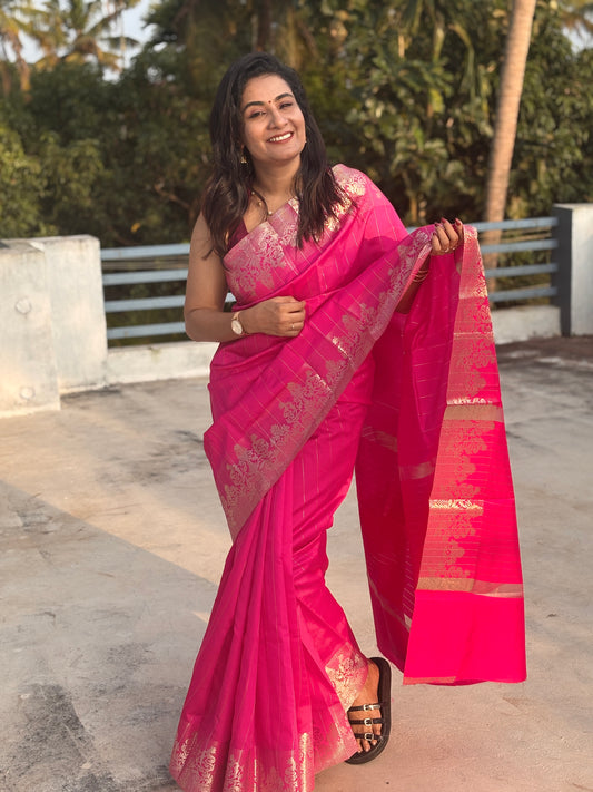Banarasi festive pink silver zari soft silk  saree