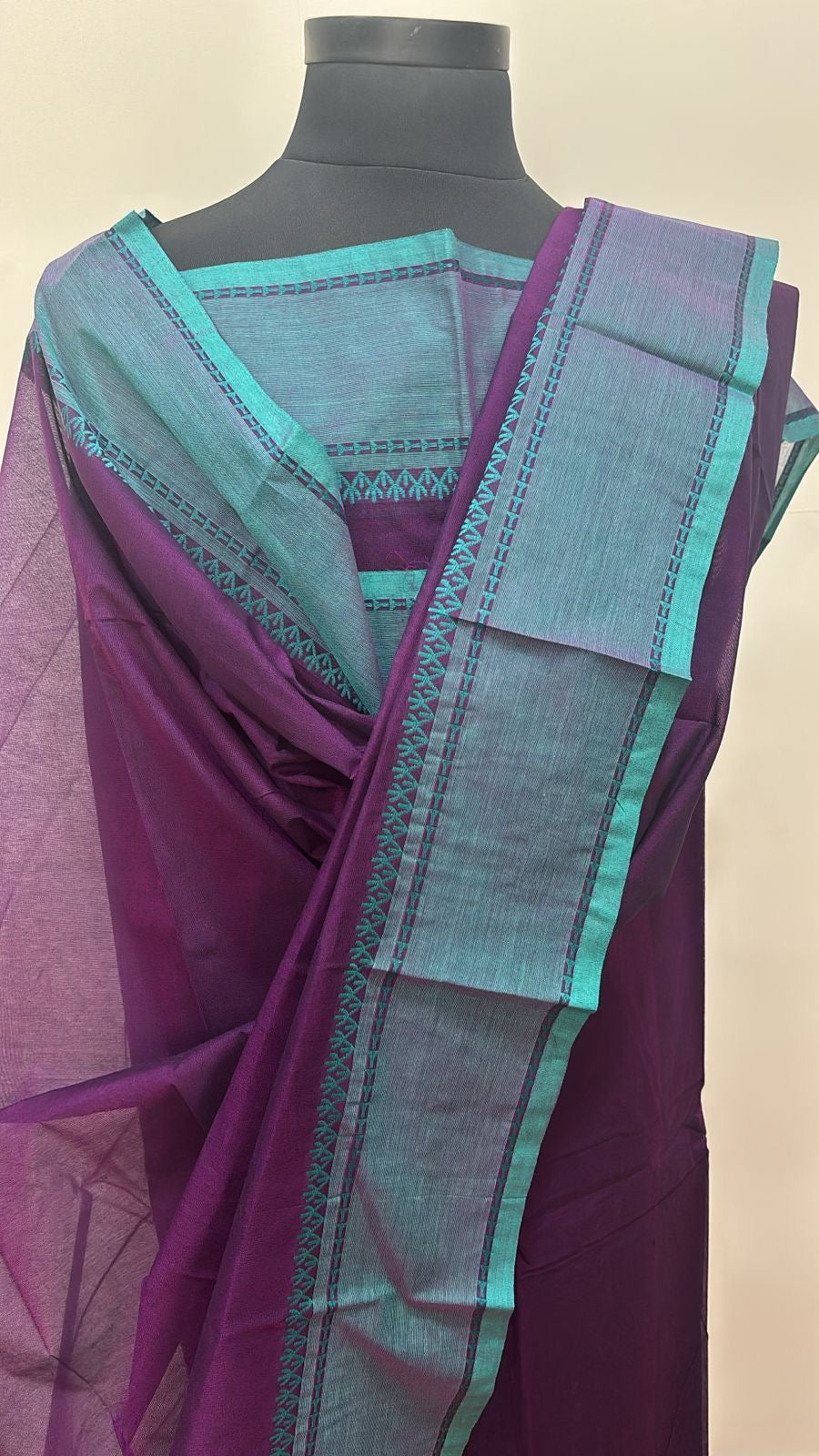 Violet and Rama green Chettinad Unstiched suit set Vintage Collections