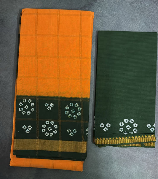 Tarangini wax batik zari kattam Sungudi Cotton Saree with blouse