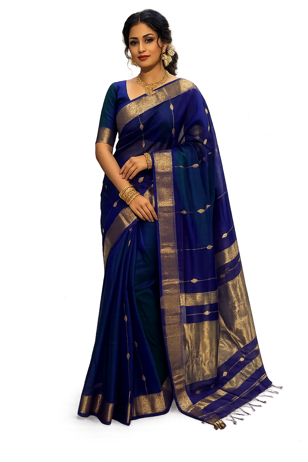 Maheshwari Silk Cotton buti line Saree Blue