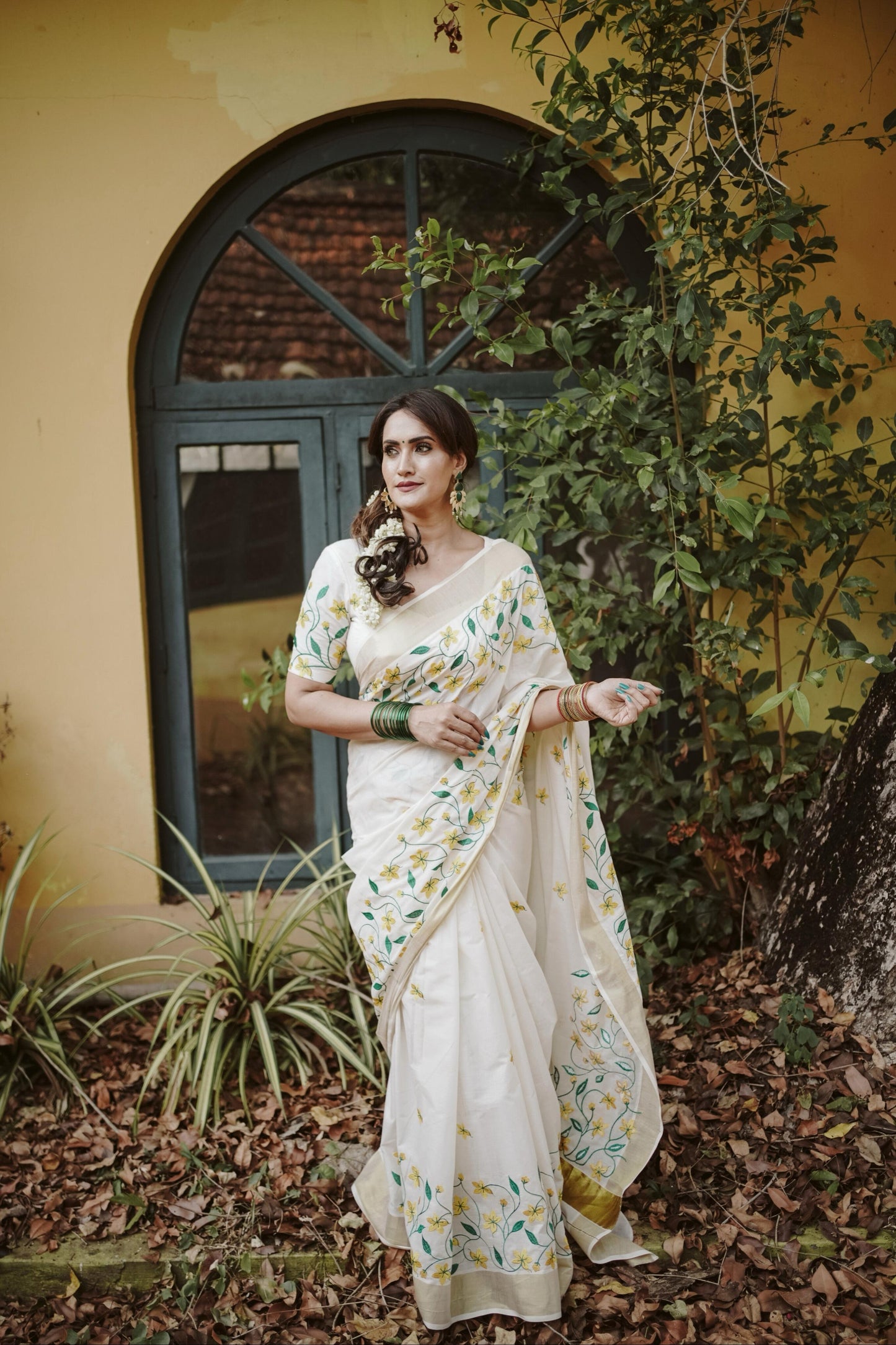 Kanikonna embroidered Kerala cotton Saree Vishu special