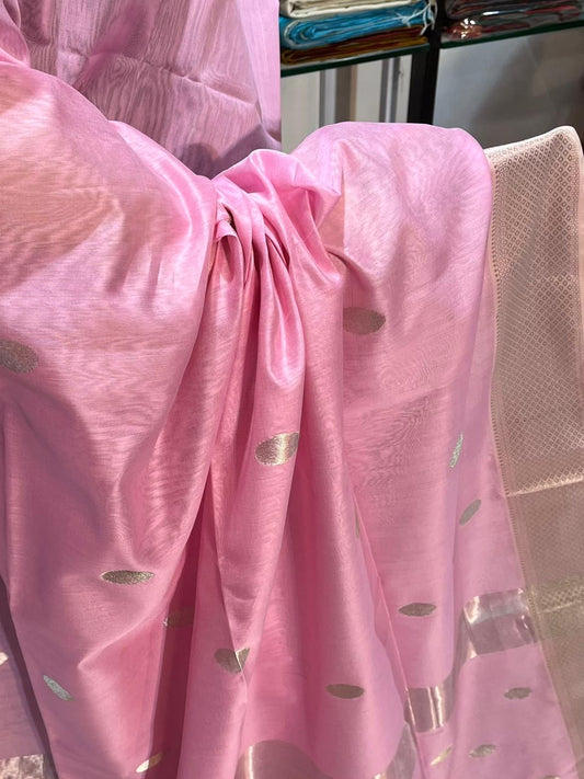 Maheshwari handloom silver zari coin butta silk cotton sarees