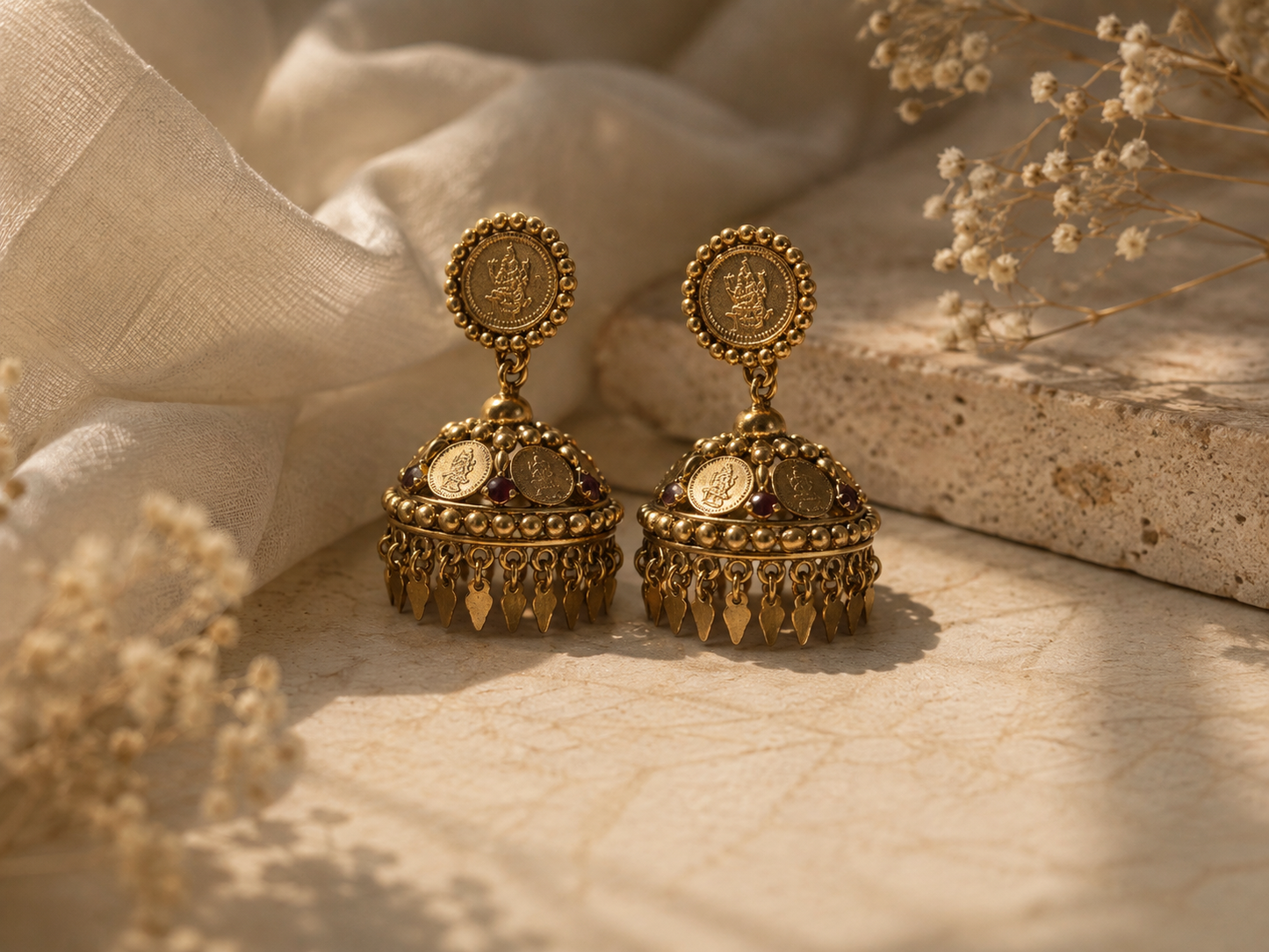 Antique Lakshmi Kashi Coin Jhumka with Ilakkathali Hangings