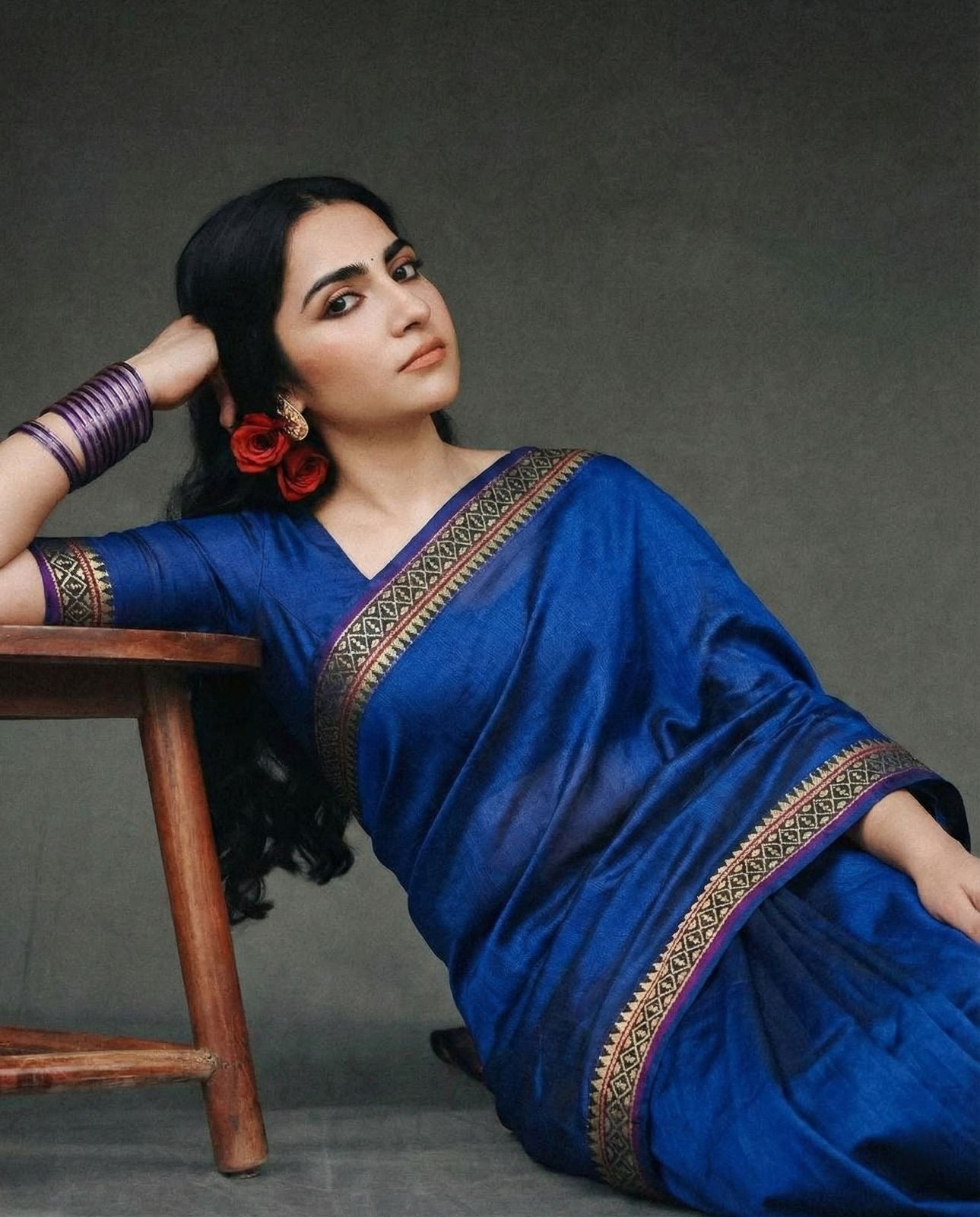 Festive Royal Blue Narayanpeth mercerised Cotton Saree