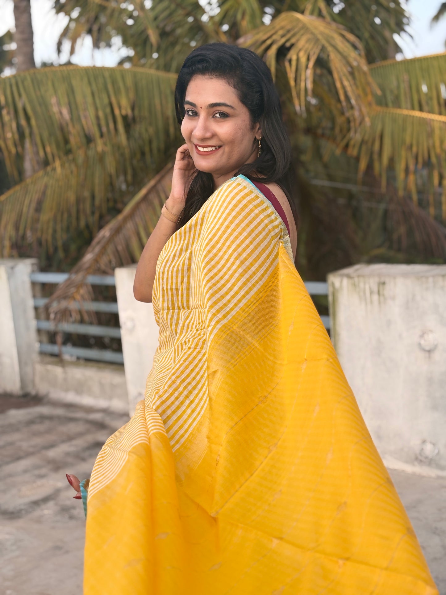 Kalyanika Maheshwari Silk Cotton festive Yellow zari check Sarees