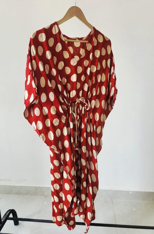 Modal silk one size kafthans polka dot pattern maroon