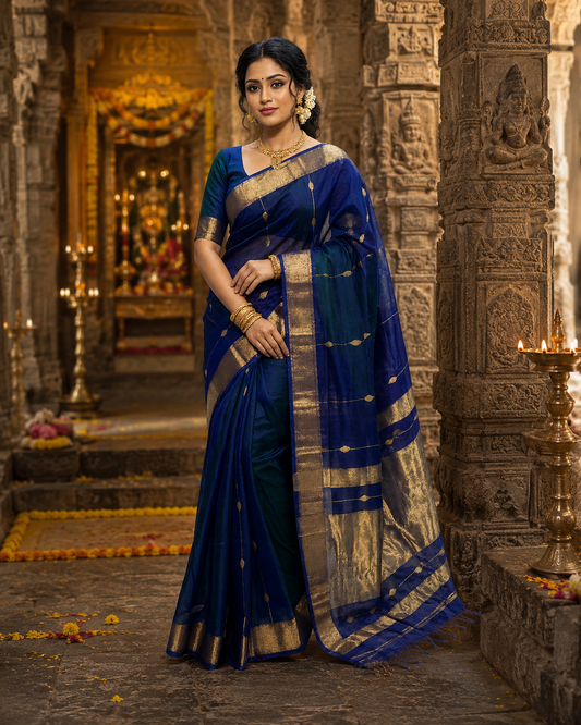 Maheshwari Silk Cotton buti line Saree Blue
