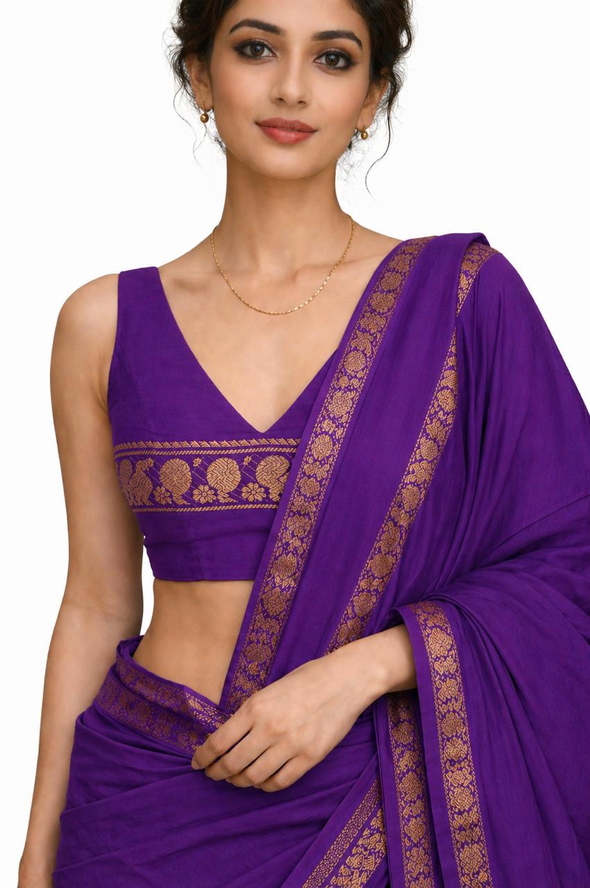 Sungudi cotton retta petta border saree in deep violet