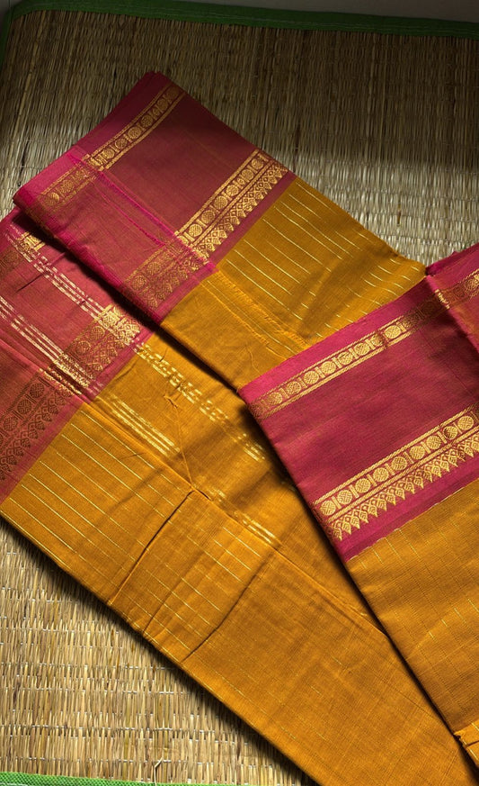 Mango yellow Chettinad kanchi stripes saree