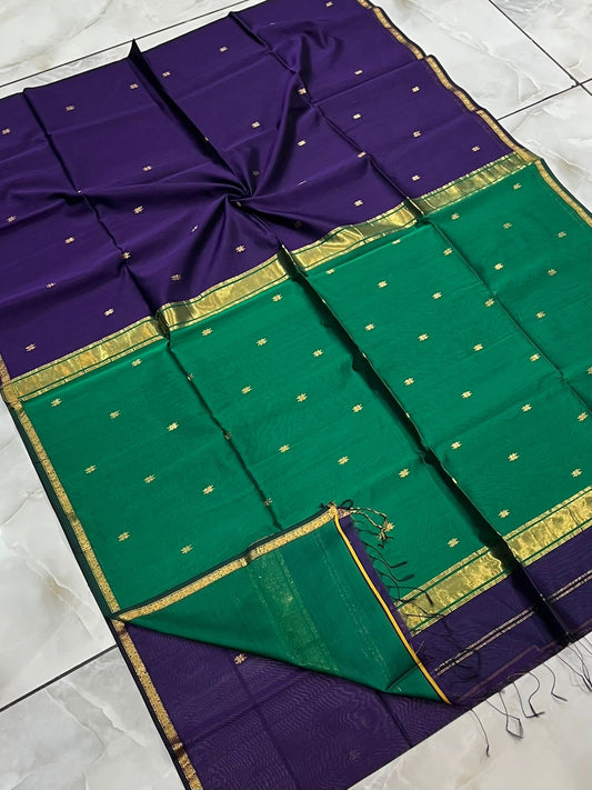 Kalyanika Maheshwari silk sarees violet and green