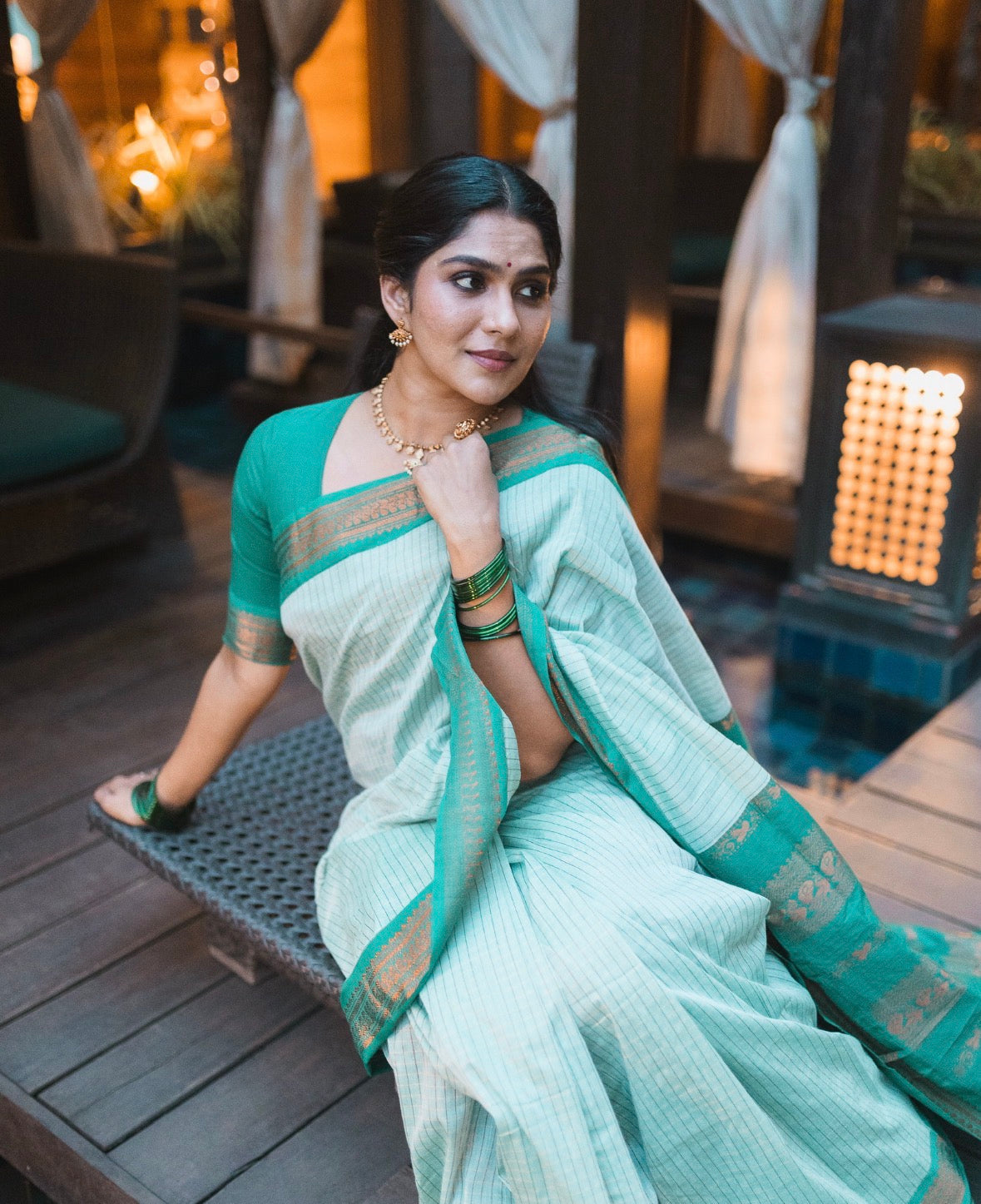 Apsara Teal green Kalyani Cotton Silk saree Swasika fame