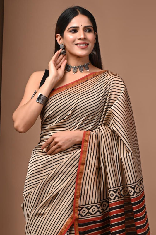 Chanderi Silk cotton Stripes Sarees