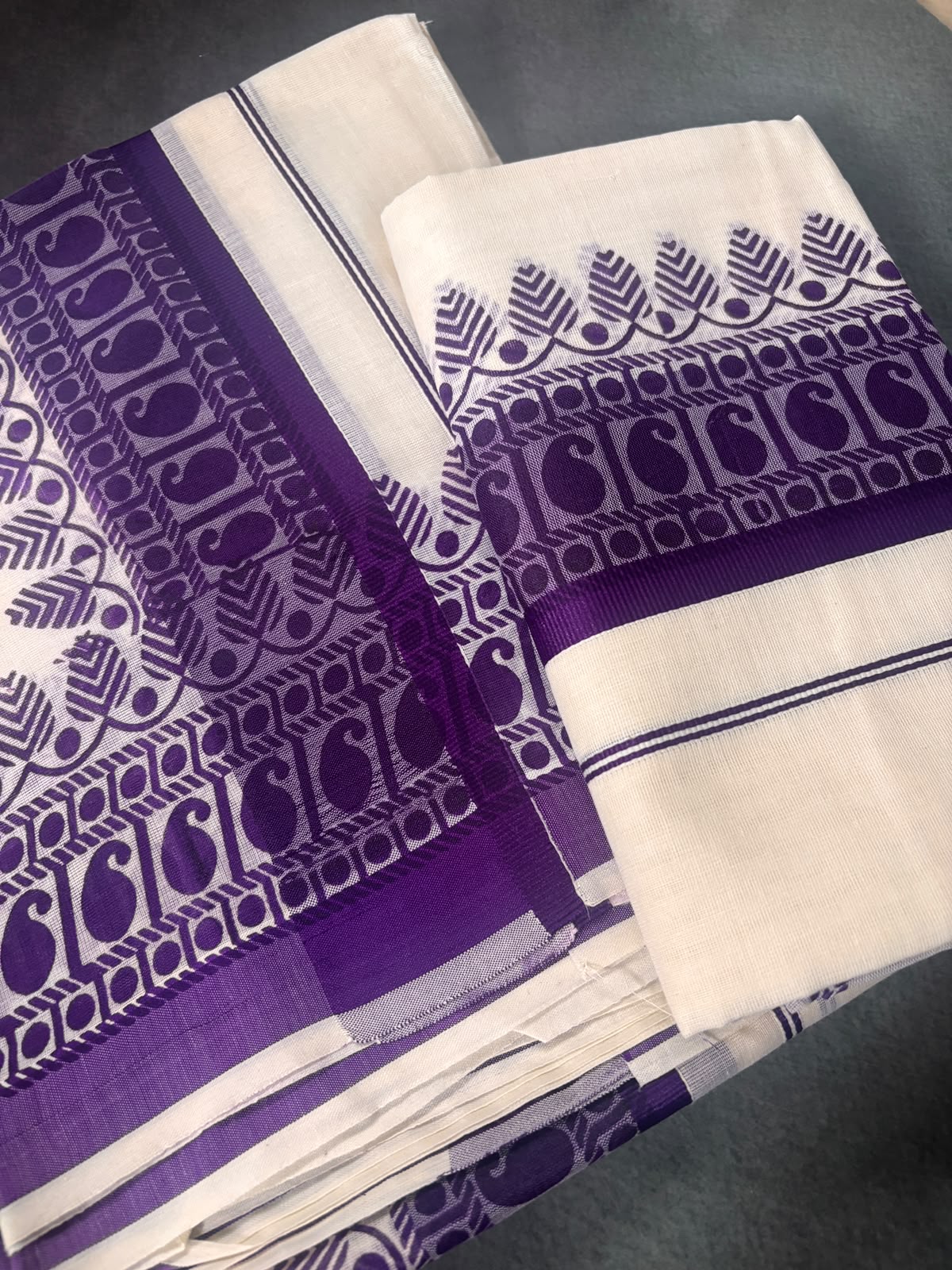 Kerala Cotton Violet Set Mundu