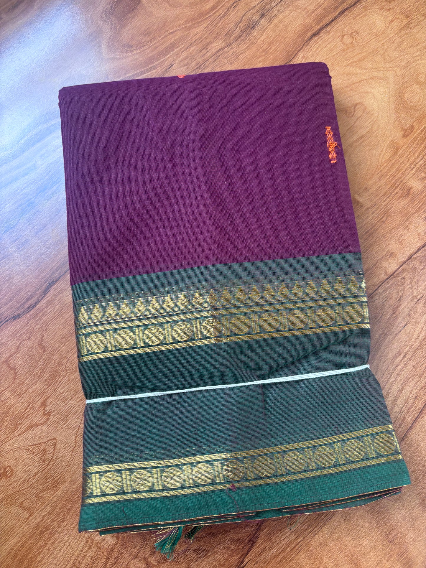 Vintage Kanchi Cotton Saree with blouse Wine shade with green border
