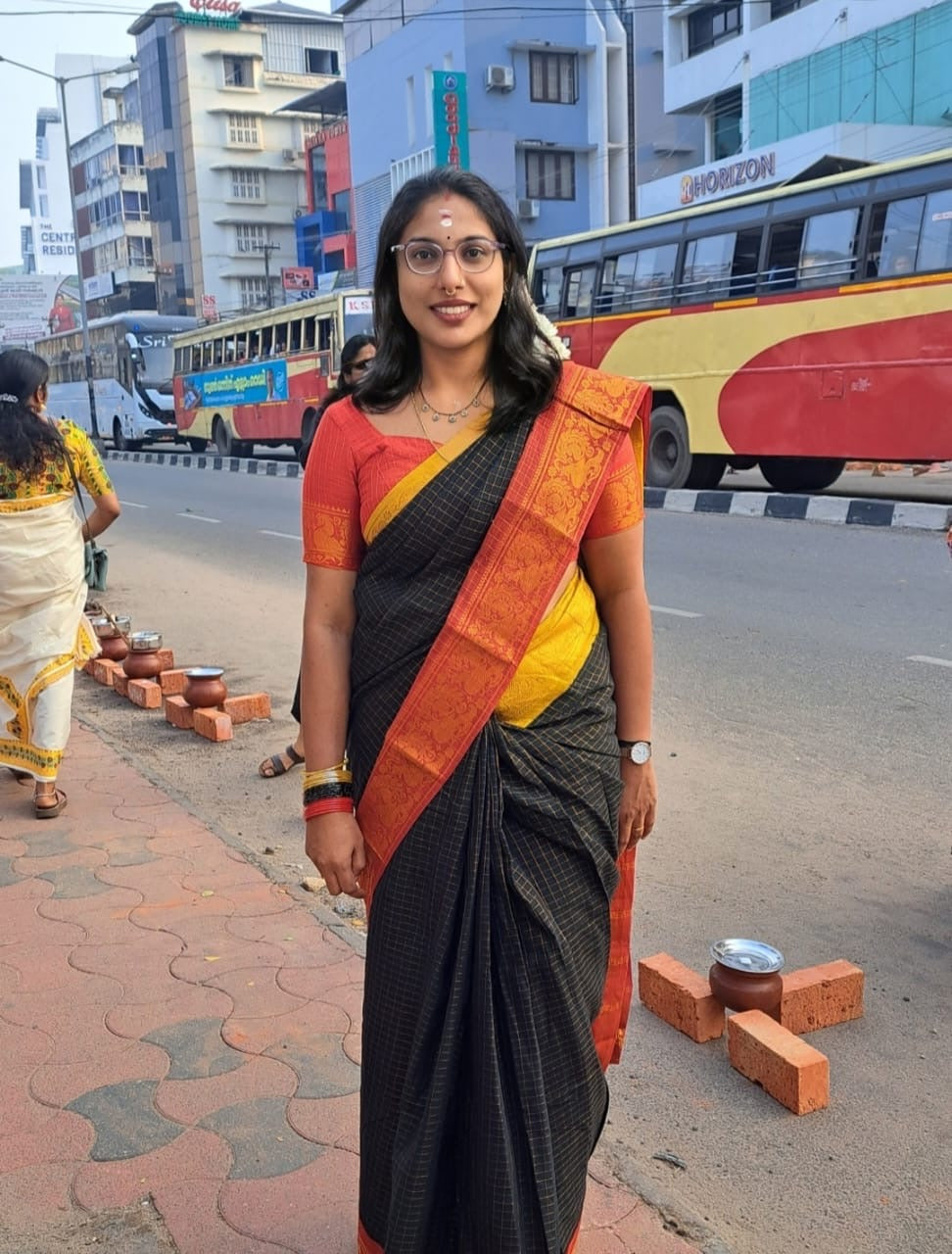 Black zari checks mustard maroon Ganga Jamuna Sungudi Handloom Cotton Saree
