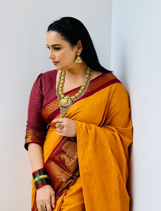 Tarangini Sungudi Cotton Saree with broad border Shwetha Menon’s choice