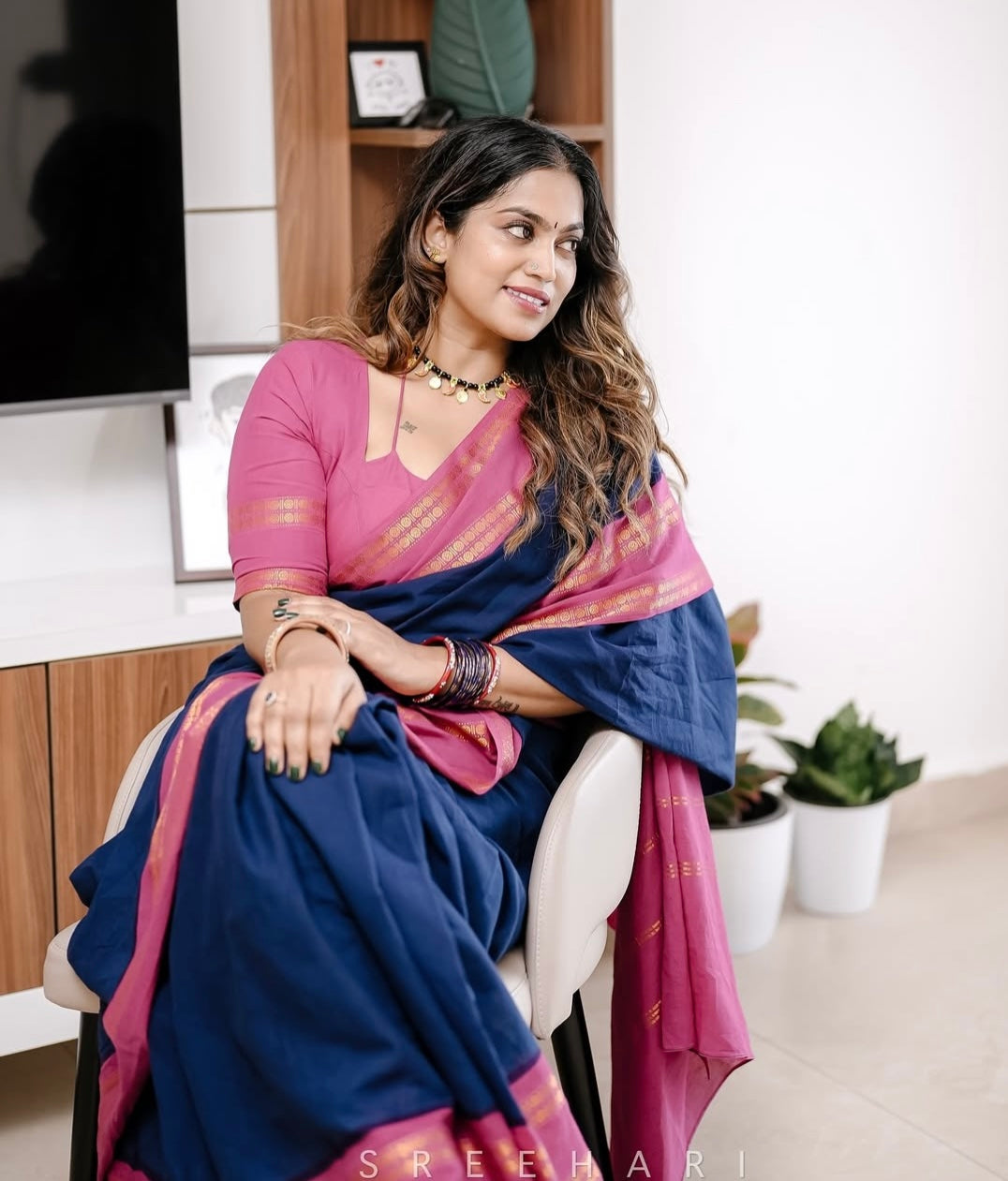 Tarangini vintage Navy blue and majenta Rudraksha border sungudi saree Rajila’s choice