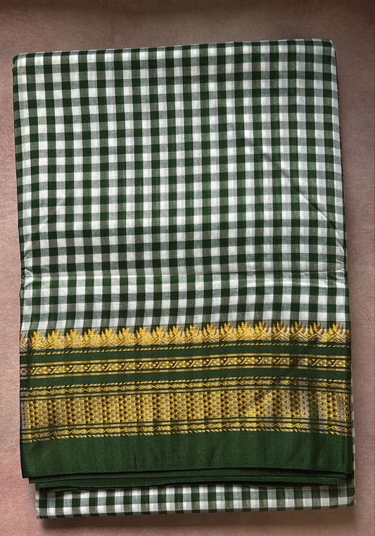Yashoda bottle green check Ilkal saree