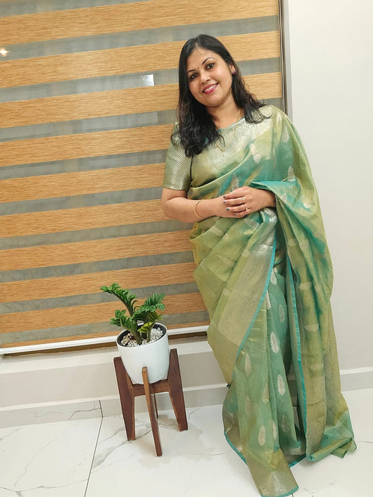 Banarasi crushed tissue festive Saree with grand pallu