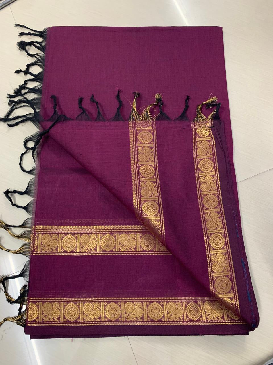 Vintage Chettinad Cotton saree with blouse Majenta Shwetha Maam’s Choice