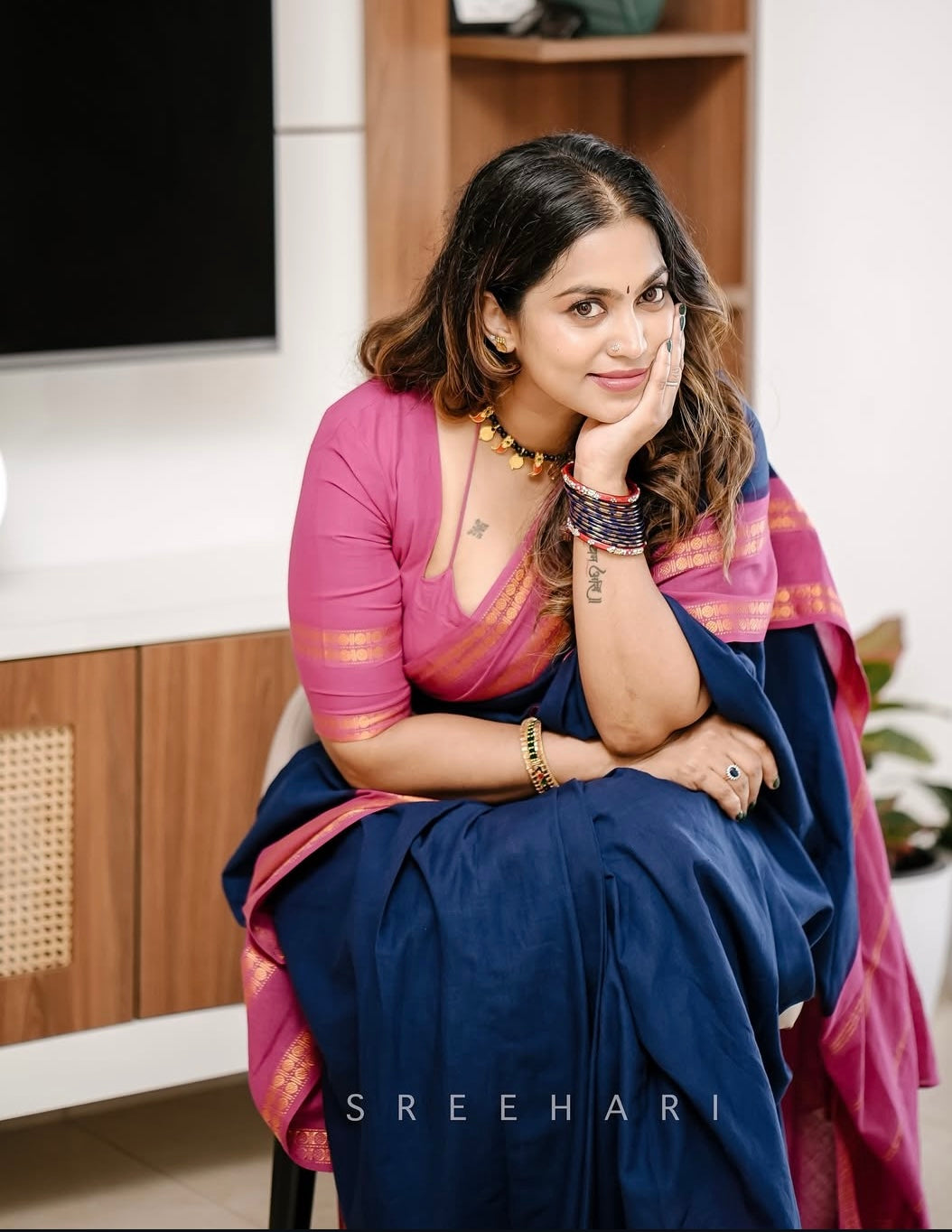 Tarangini vintage Navy blue and majenta Rudraksha border sungudi saree Rajila’s choice