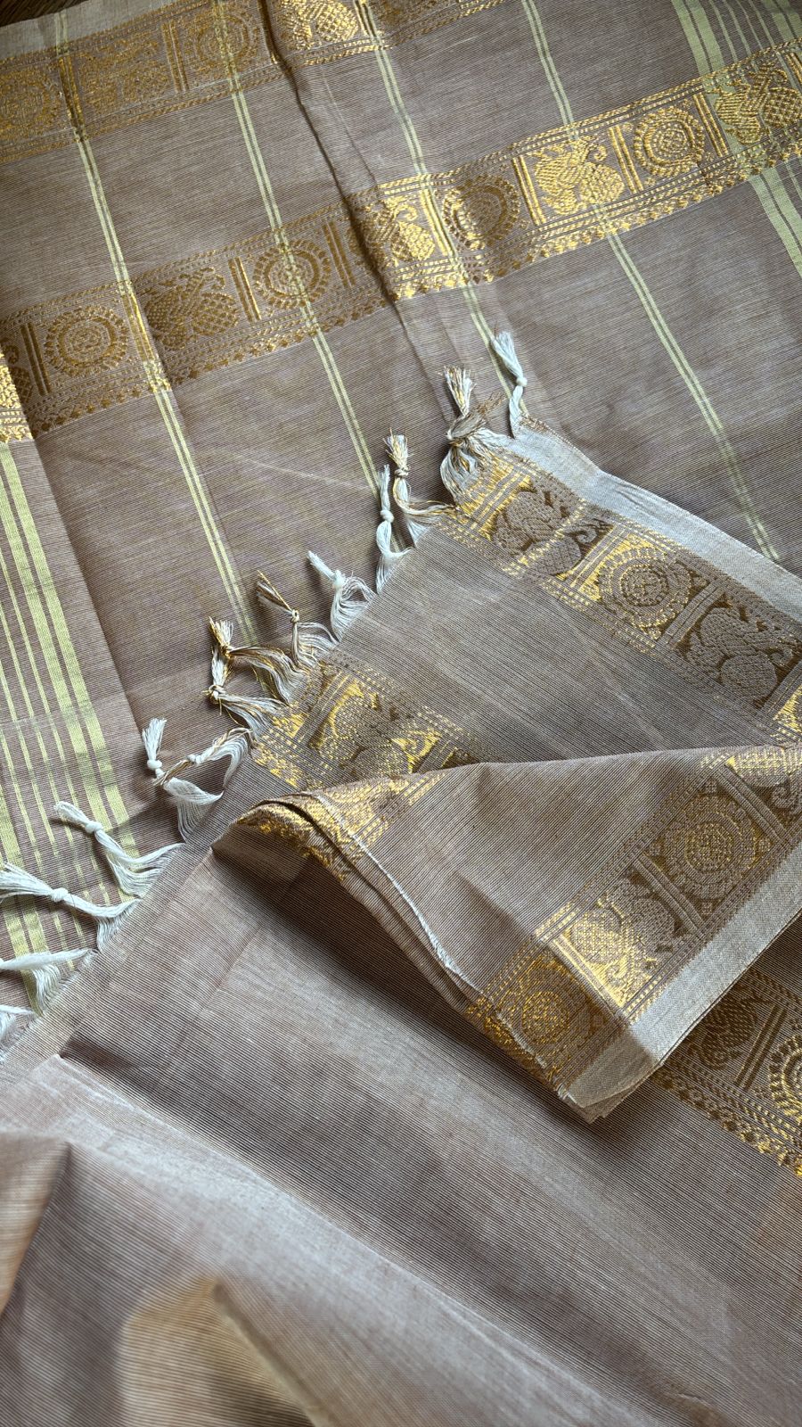 Chettinad Beige Brown Kanchi Cotton Saree