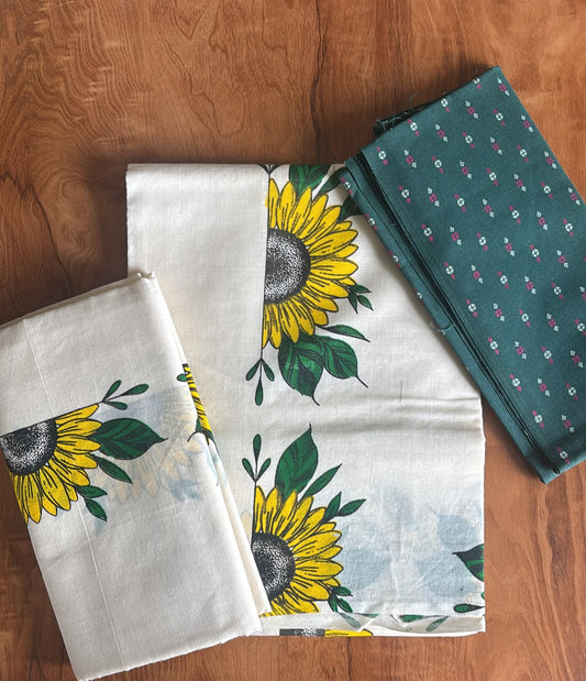 Sunflower printed Single Set Mundu with blouse