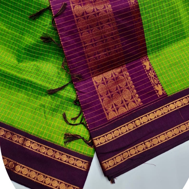 Rudraksha border green and purple Kalyani cotton Sarees