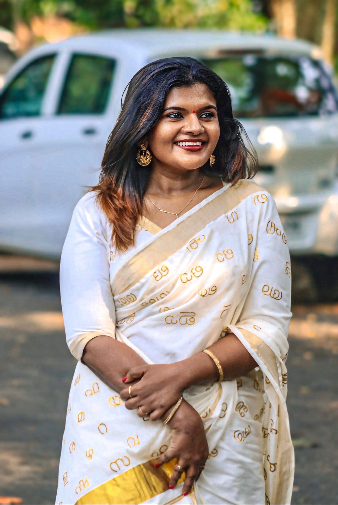 Aksharamala embroidered Kerala Cotton Saree