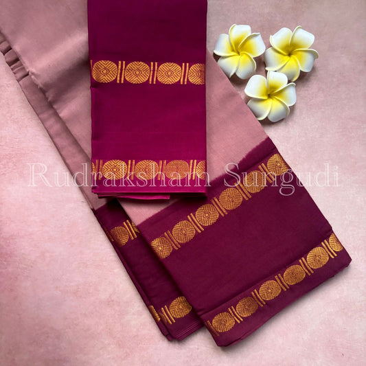Rudraksha border sungudi cotton saree with contrast maroon blouse