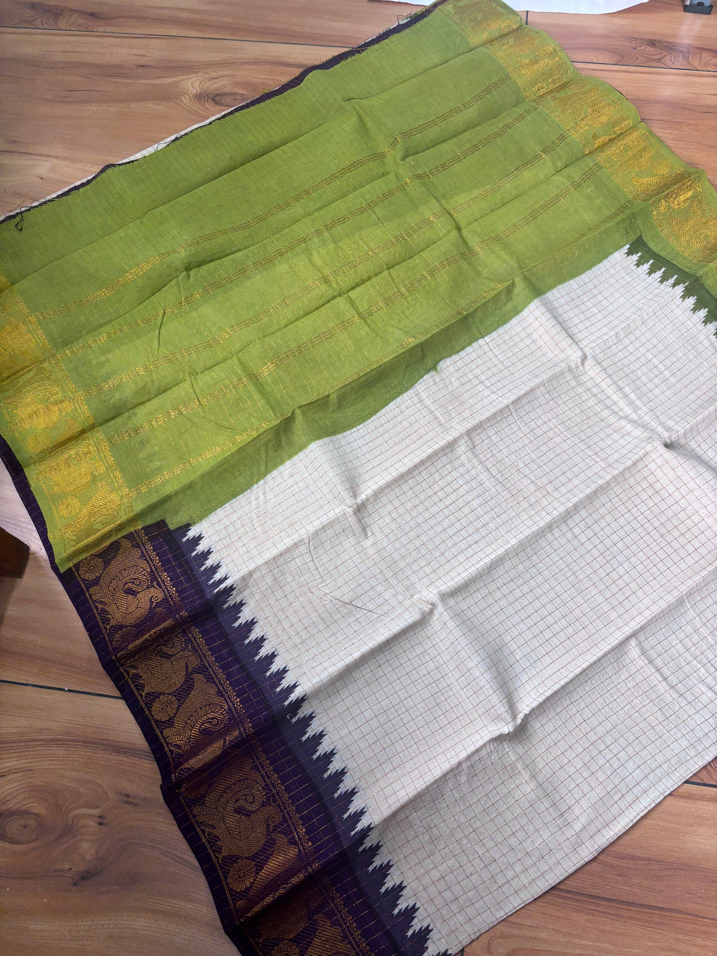Ganga jamuna Sungudi Handloom cotton Saree with violet and green Borders