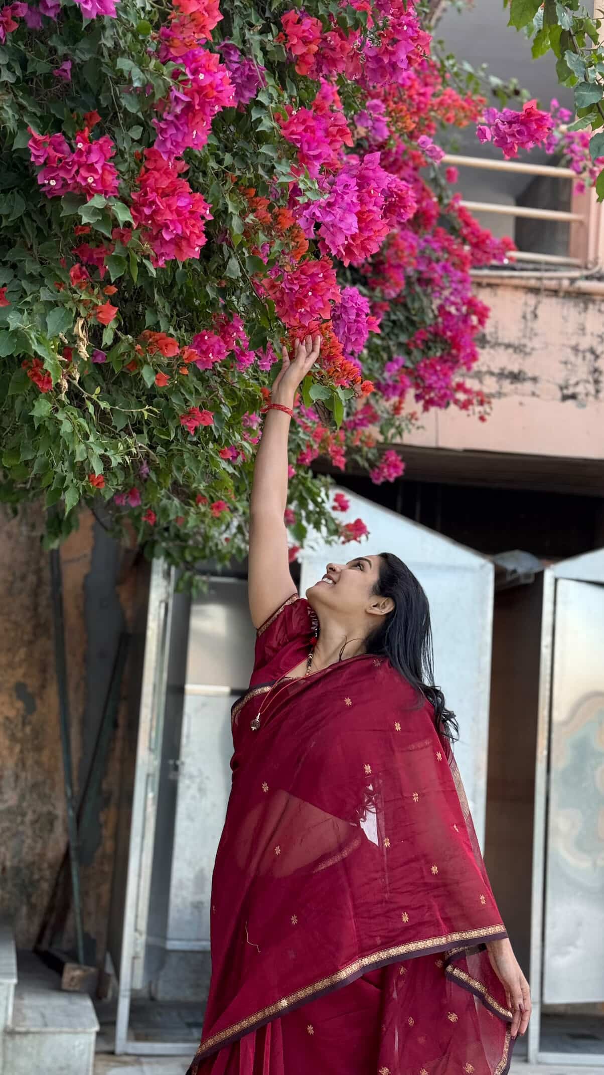 Kalyanika (कल्याणिका) Handloom Maheshwari Silk Cotton Sarees, Maroon  Sithara’s choice